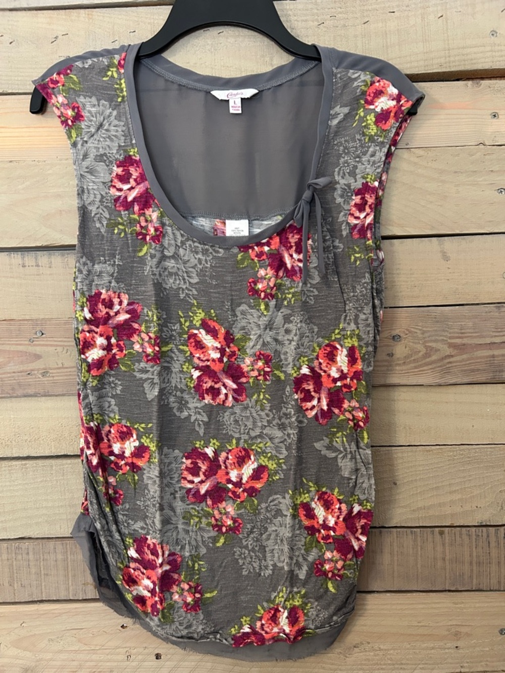 Candie's Gray Floral Tank with Pink and Red Blooms